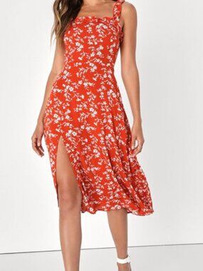 Lulu's Red midi floral dress - Size XS